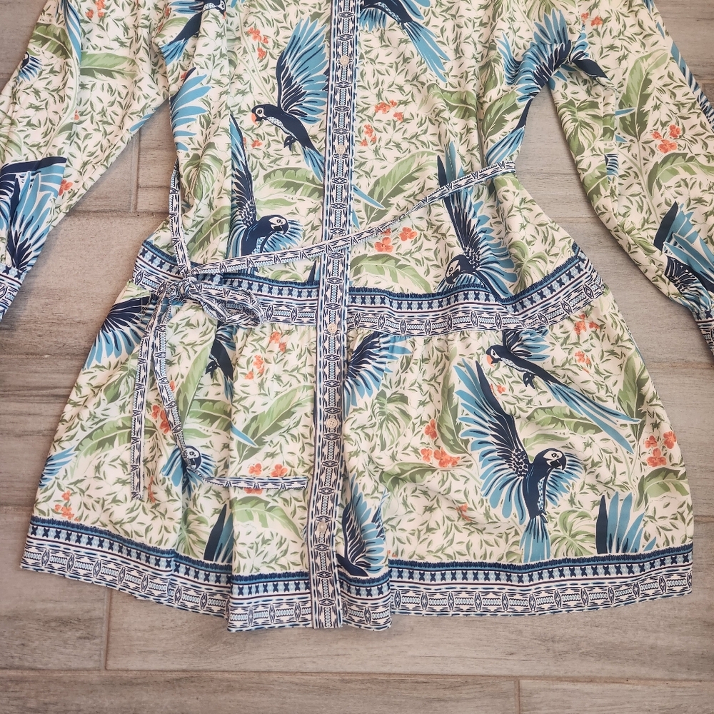 Alex Marie Mini Dress 18 Green Tropical Perrot Print Wren White Lotus New $170 - Picture 8 of 12